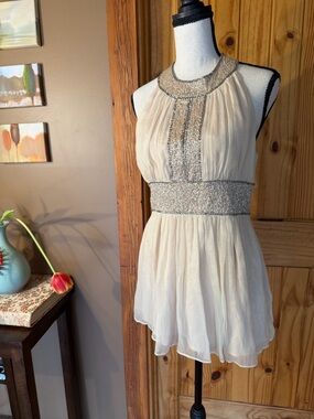 Vintage MM Couture Embellished Champagne Chifgon Halter top, NWT